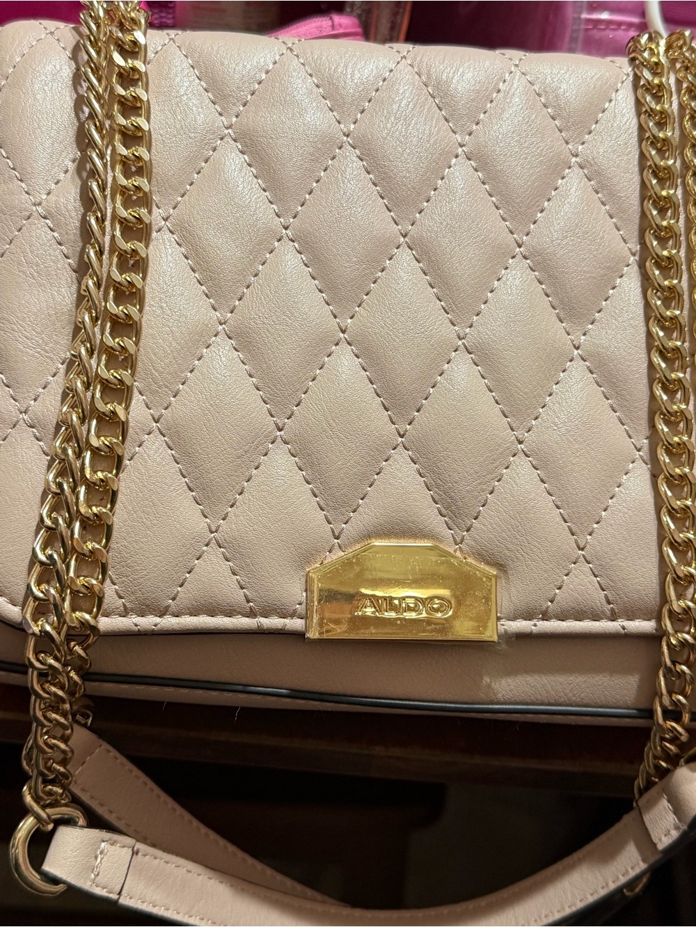 ALDO Quilted Cream Shoulder Bag with Gold Chain